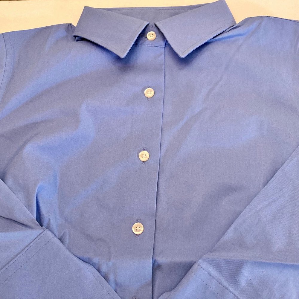 NEW Lands End 3/4 Slv Stretch Button Down Shirt 4 NWT China Blue - Picture 4 of 10
